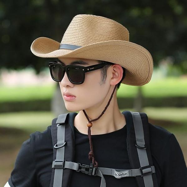남성 밀짚모자 카우보리 여름 보안관모자 중절모자