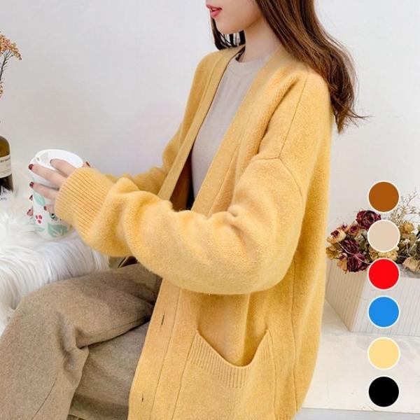 여성 예쁜 칼라감 부드럽고 두툼한 데일리 가디건