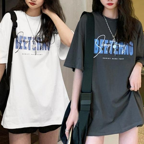 여성 레터링 여름 여자 루즈핏 반팔 티 셔츠 2P 세트