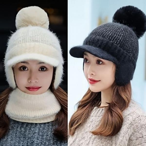 루시 귀달이 털모자 넥워머세트 겨울 방한 니트 방울