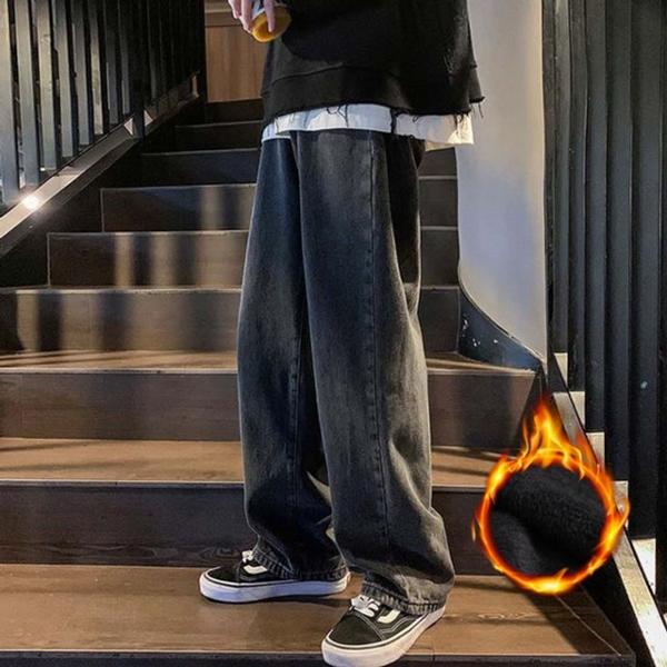 남성 겨울 기모 데님 와이드 팬츠 청바지