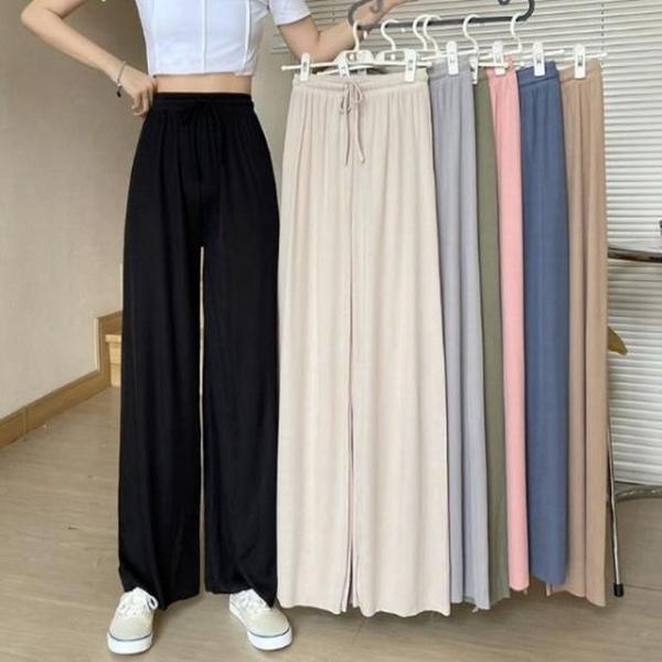 잔솔 여성 와이드 팬츠 밴딩 플 바지 냉장고 여름