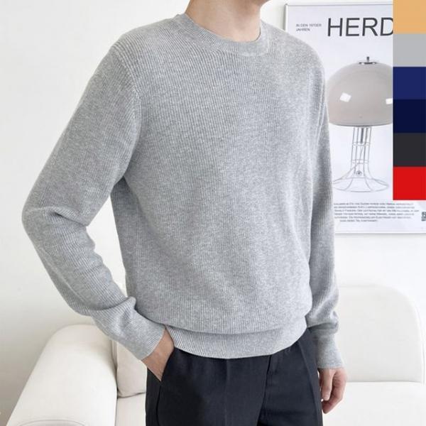 남성 봄가을 니트 긴팔 1P 캐시미어 코튼 무지 티셔츠