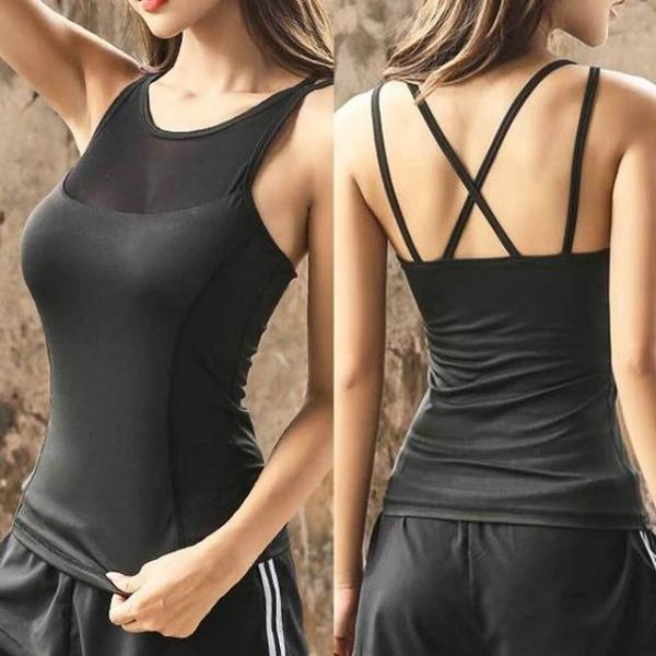 여자 실내운동 요가복 민소매 나시티 브라캡 메쉬