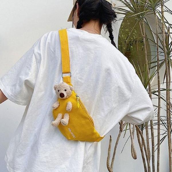 여성 데일리 힙색 유행 바디백 노란색 슬링백 가방