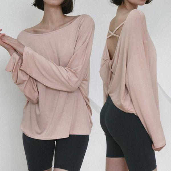 여성 루즈핏 와이드넥 커버업 요가티셔츠 필라테스복
