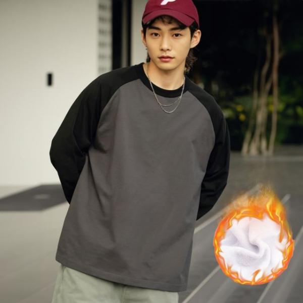 남자 융기모티셔츠 겨울 라운드넥 배색 나그랑 긴팔티