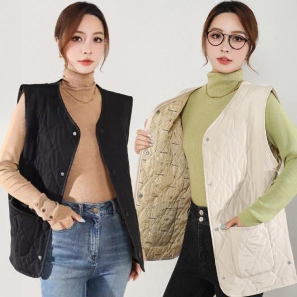여성 경량조끼 브이넥 누빔 퀼팅 패딩 조끼 베스트