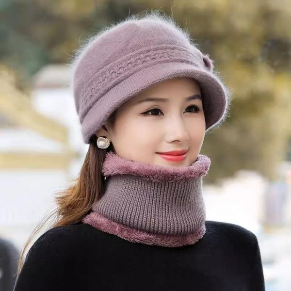 고운 꽃중년 여성 겨울 벙거지 니트 앙고라 방한모자