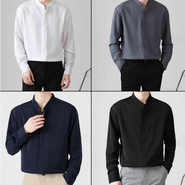 남자 기본핏 차이나카라 긴팔 셔츠 봄 가을 데일리