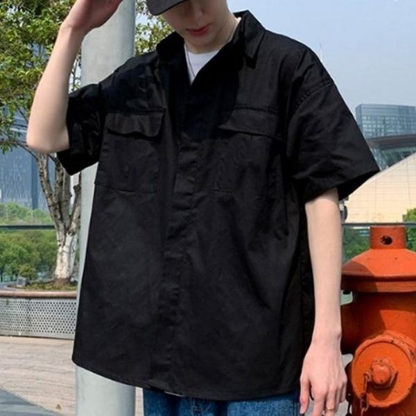 남자 반팔 남방 셔츠 캐주얼 카라티 오버핏 2컬러