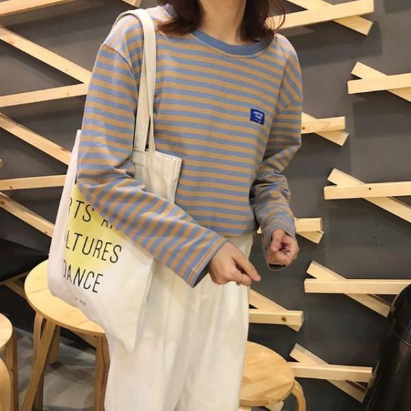 (BNCW-C1002) 루즈핏 스트라이프 롱슬리브 여성티셔츠