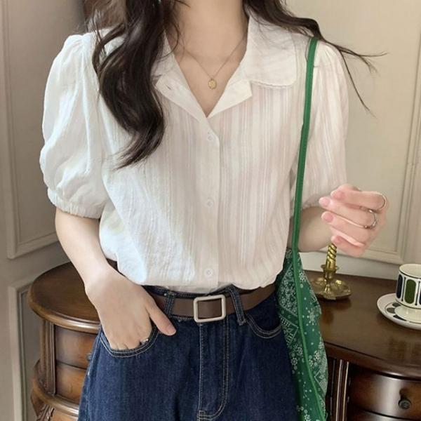 화이트 퍼프 여성 반팔 블라우스 여름 캐주얼 에쁜