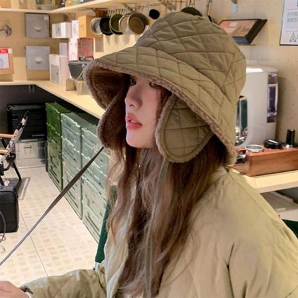 은창)다이아 퀼팅 패딩 귀도리 매듭 모자 겨울 보온