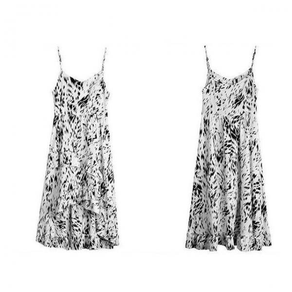 쉬폰 나염 여성 끈 나시 캉캉 원피스 여름 휴양지룩