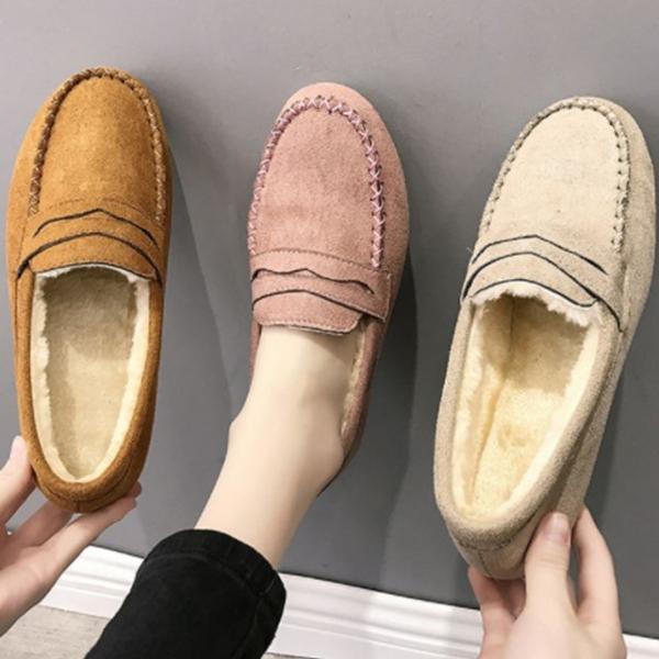 여성 플랫슈즈 방한로퍼 모카신 털신 슬립온 털단화