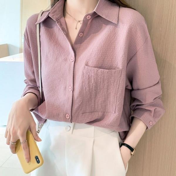 얇고 가벼운 루즈핏 인디핑크 여자 긴팔 블라우스