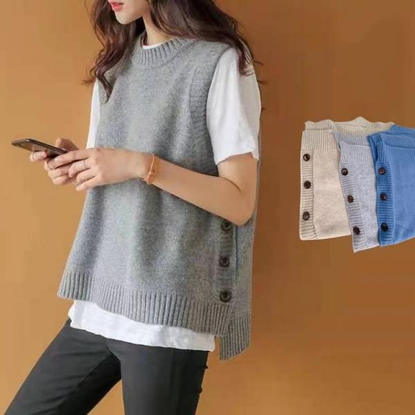사이드 버튼 니트 조끼 여성복 나시 캐주얼 베스트