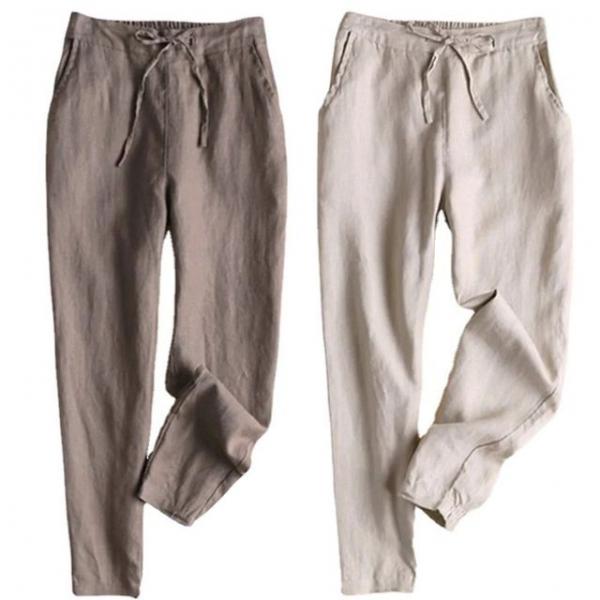 여성 린넨 여름 시원한 바지 배기 핏 쿨 밴딩 팬츠