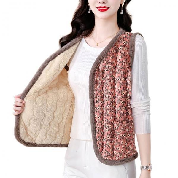 겨울 융털 누빔 조끼 레트로 꽃무늬 김장 기모 조끼
