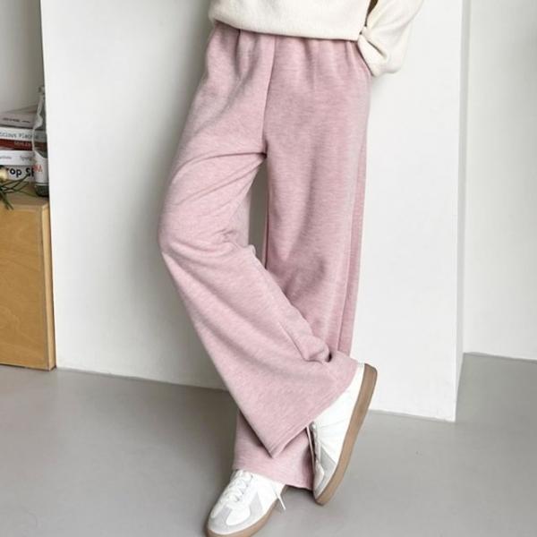 와이드 여성 기모 바지 밴딩 여자 골지 츄리닝 바지