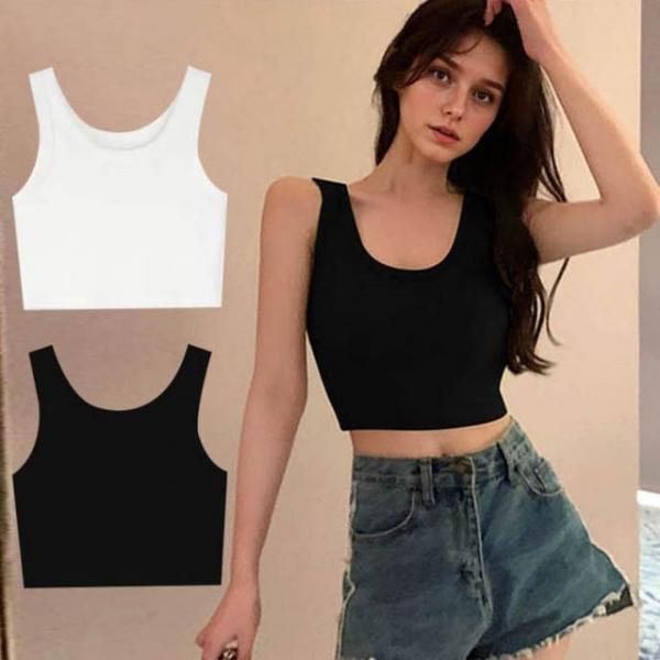 여성 여름 시원한 베이직 미니 크롭탑 나시티셔츠