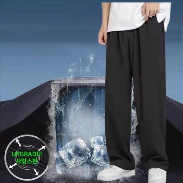 남자 여름 와이드 스판 밴딩 쿨바지 슬랙스 일자 팬츠