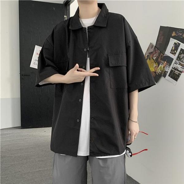 남성 포켓 디자인 여름 오버핏 반팔 셔츠