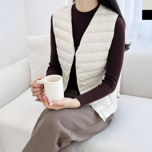KRP WF3001 여자 초경량패딩조끼-투웨이넥라인