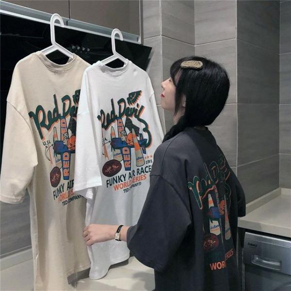 여성 여름티 러블리한 오버핏 편한 프린팅 반팔티셔츠