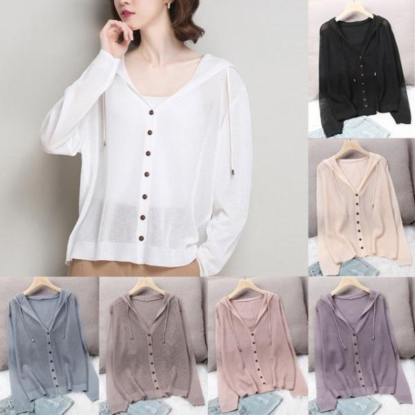 여성 여름 바닷가 휴양지 니트 후드 브이넥 가디건