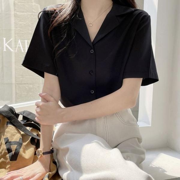 심플 베이직 여자 카라 여름 반팔 블라우스 오피스룩