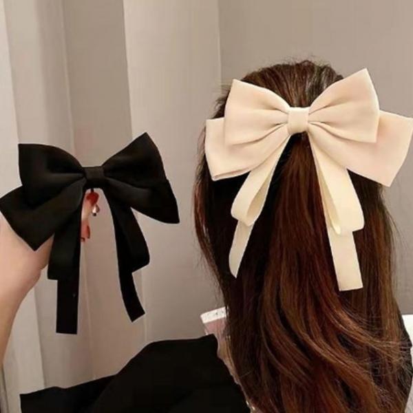 여자 하객룩 데이트 검정 아이보리 왕 리본 머리핀