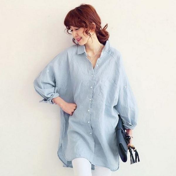 2컬러 무지 베이직 루즈핏 여성 데일리 롱셔츠