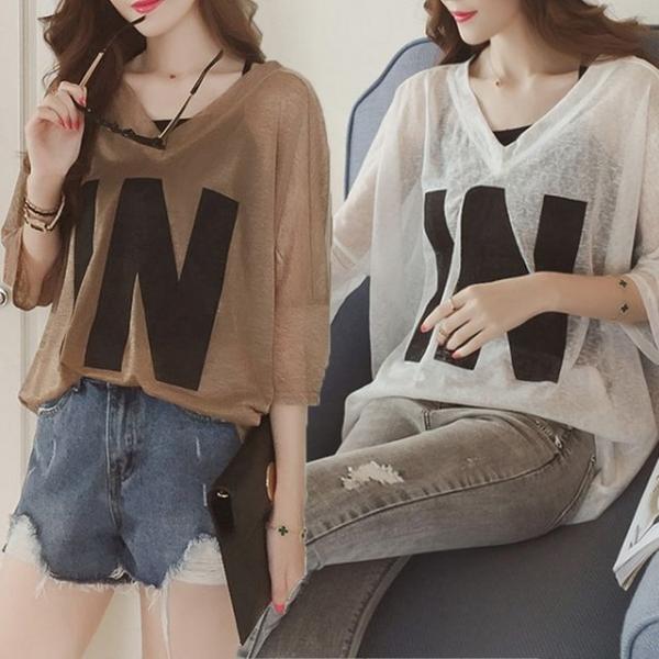 여성 여름 나시 반팔 시스루 티 셔츠 세트