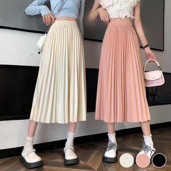 여성 데일리 A라인 밴딩 고무줄 플 주름 치마