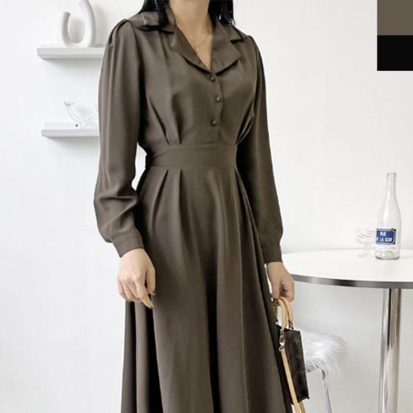 하객룩 핀턱 롱원피스 뒷밴딩 여성스러운 가을 원피스