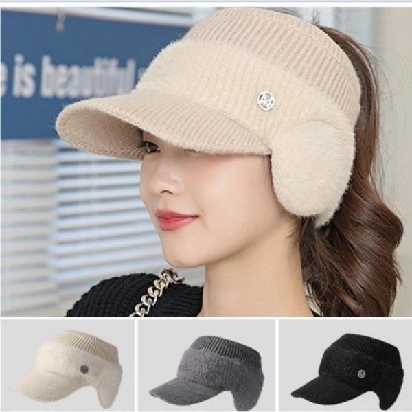 -당일출고- 여성 여자 겨울 골프 썬캡 귀마개 모자 니트 방한 캡 털모자