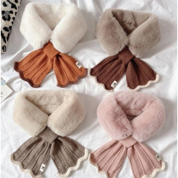 [당일배송] 겨울 여성 물결 니트 퍼 목도리 머플러 스카프