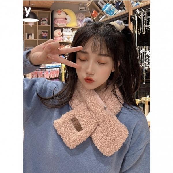 [당일배송] 겨울 뽀글이 가죽라벨 퍼 숏 쁘띠 목도리 머플러 스카프