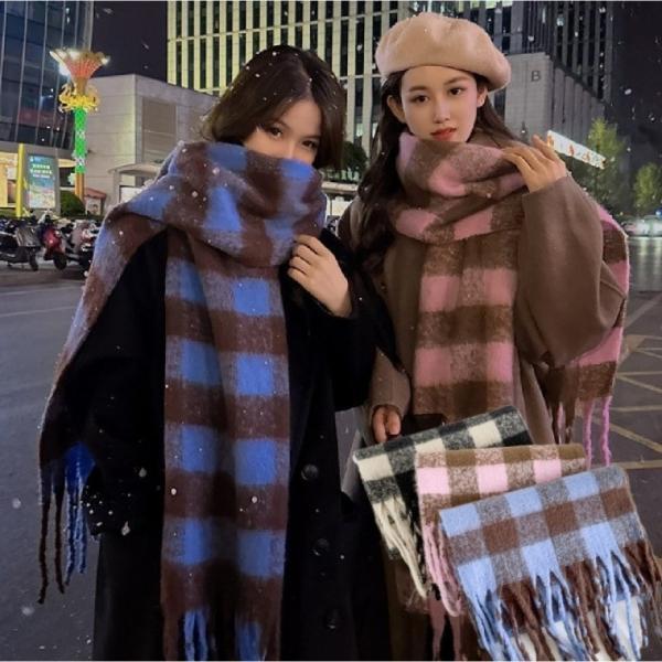 [당일배송] 겨울 투톤 체크 도톰 빅 사이즈 대왕 롱 머플러 목도리