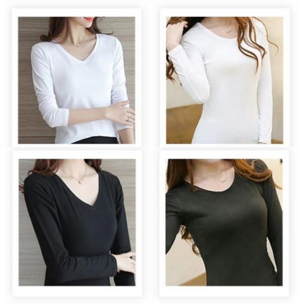여자 데일리 편한 기본 오버 브이넥 무지 긴팔 티셔츠