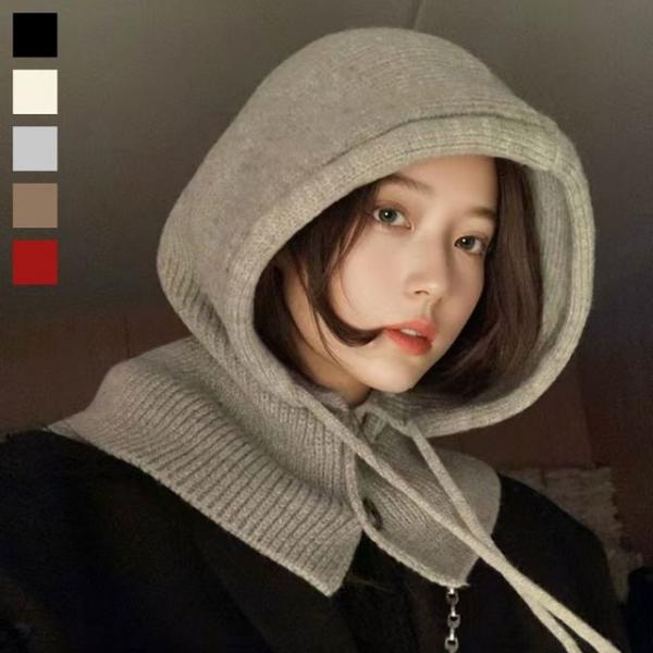 버튼 울 니트 바라클라바 여성 후드 넥워머 목토시