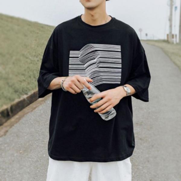 남자 캐주얼 외출 패션 심플 오버핏 5부 반팔 티셔츠