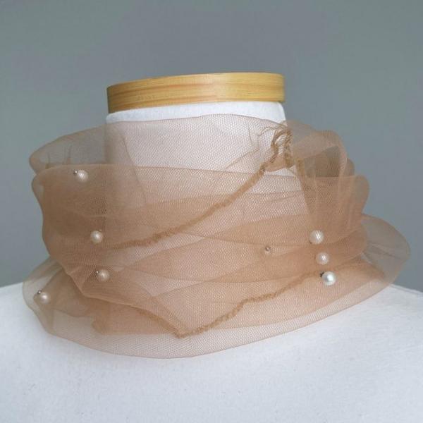 목가리개 시스루 진주 넥 여자 스카프