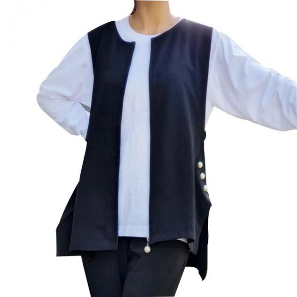 여성 패션 진주 지퍼 블랙 조끼