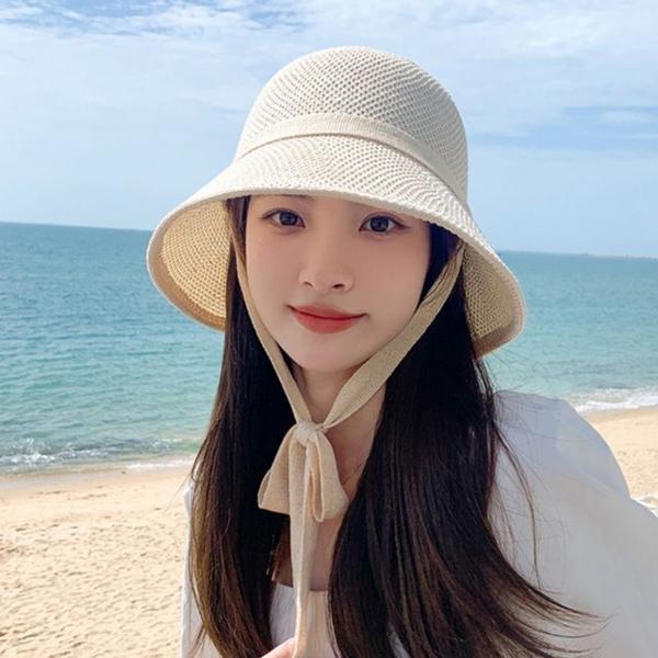 여성 밀짚 끈장식 데일리 비치 바다 썬캡