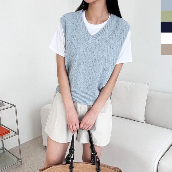 여성 플레인 여름 브이넥 니트조끼 여친룩