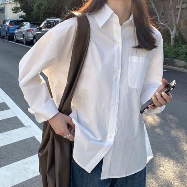 여성 베이직 무지 화이트 데일리 셔츠