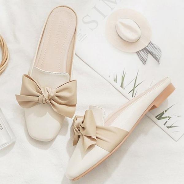 여성 데일리 리본 밴드 장식 뮬 블로퍼 샌들